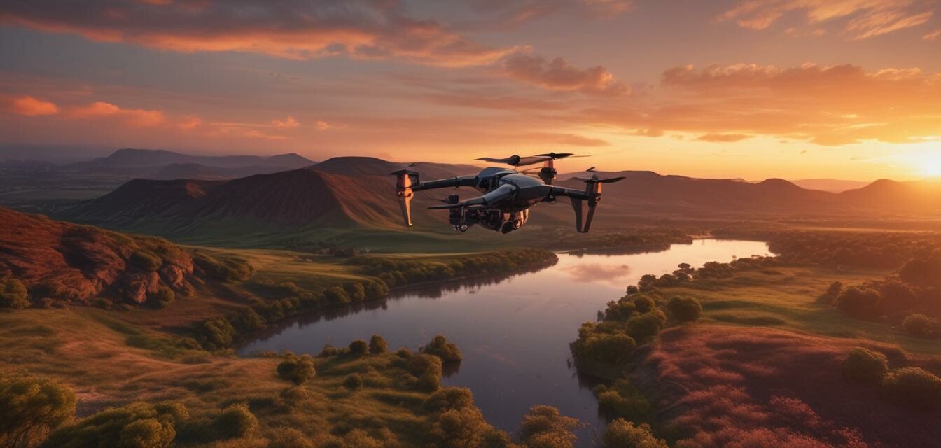 Camera drone flying over a landscape