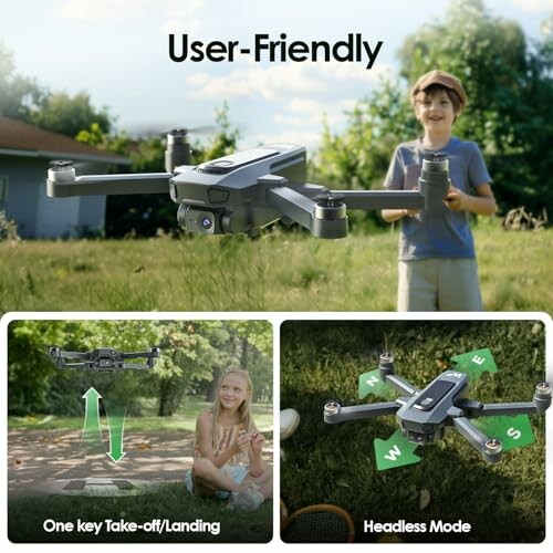 Drone with child and features like one key take-off/landing and headless mode.