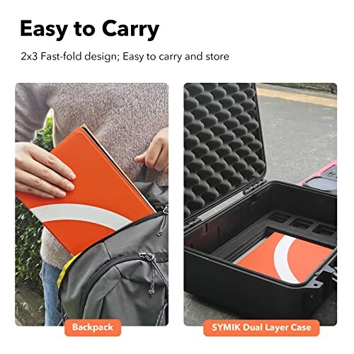 Person placing a laptop in a backpack and a dual layer case.